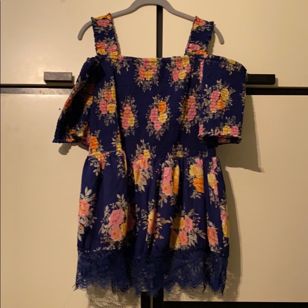Stunning Navy and Neon Floral Off the Shoulder Top